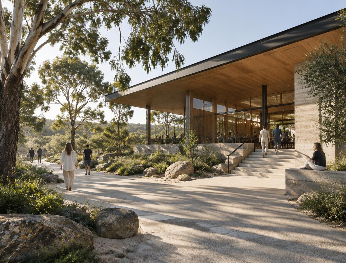A nature-connected community building with an accessible approach